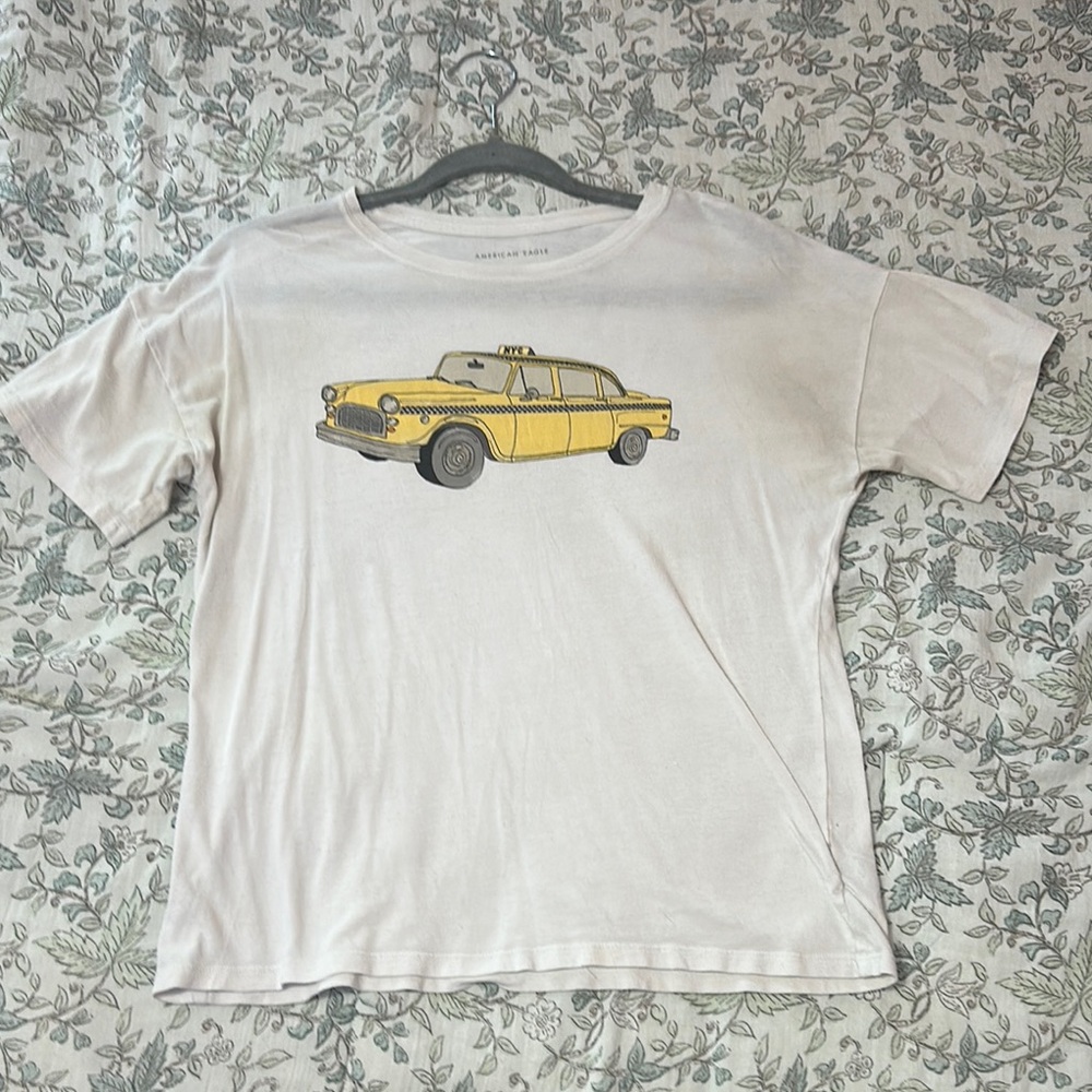 White T-Shirt with Yellow Taxi Print